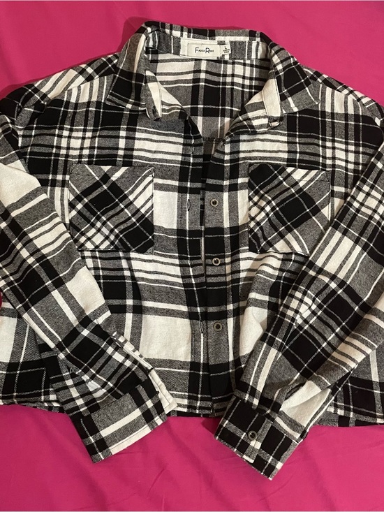 Faded Rose Tops - Fades Rose Black & White Plaid Button-Up Shirt